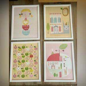 Set of 4 Whimsical and Colorful Framed Prints